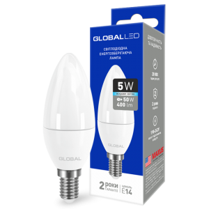 Светодиодная LED лампа GLOBAL C37 CL-F 1-GBL-134 5W 4100K 220V Е14 АP
